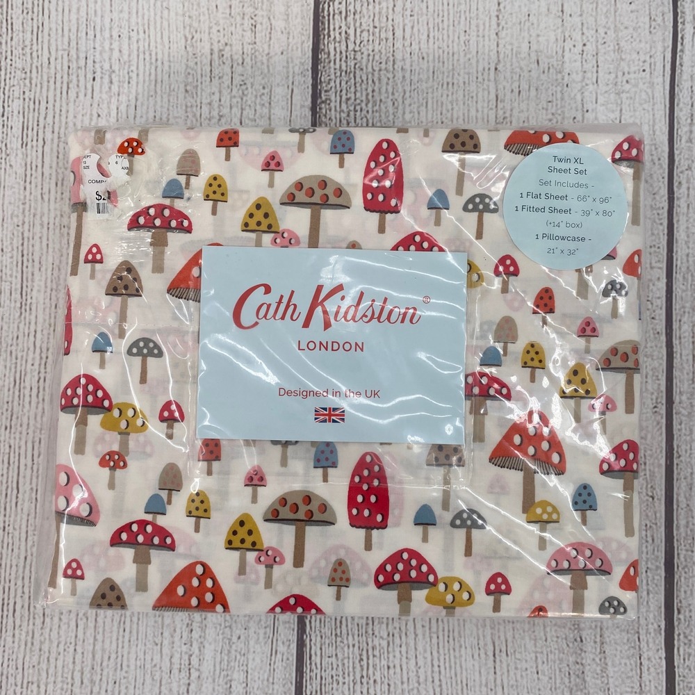 Cath Kidston Sheet Set Twin XL Mini Mushrooms Russet Cotton 200TC Percale Nature